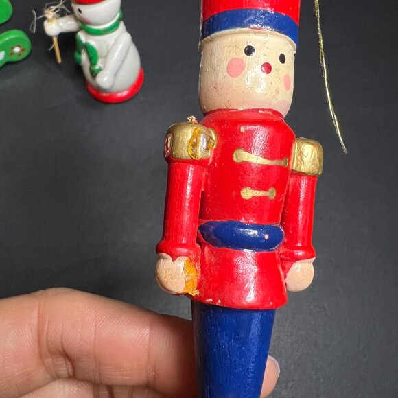 Vintage Lot of 3 Wooden Rocking Horse, Snowman & Soldier Christmas Ornaments - Picture 5 of 6